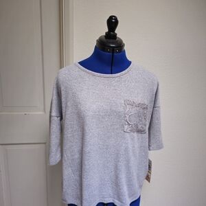 Wallflower Lace Pocket Grey Soft Blouse